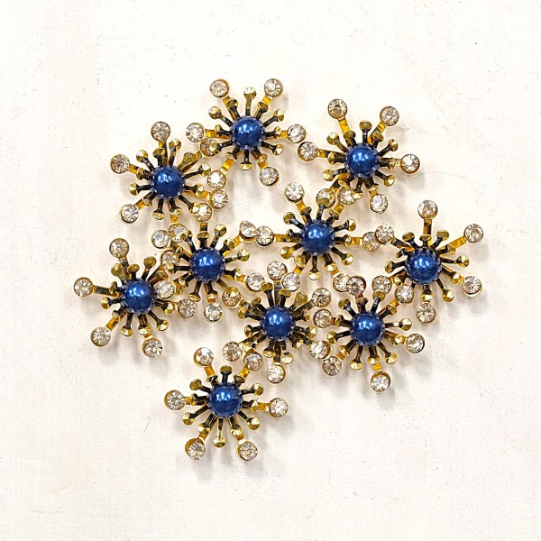Mittelpunkte für 3D Blumen mit Perle - Blau/Gold 10 Stck