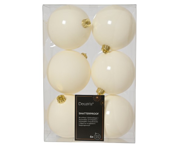 6er Set Weihnachtskugeln Bruchsicher Wollweiß - 8cm K022108