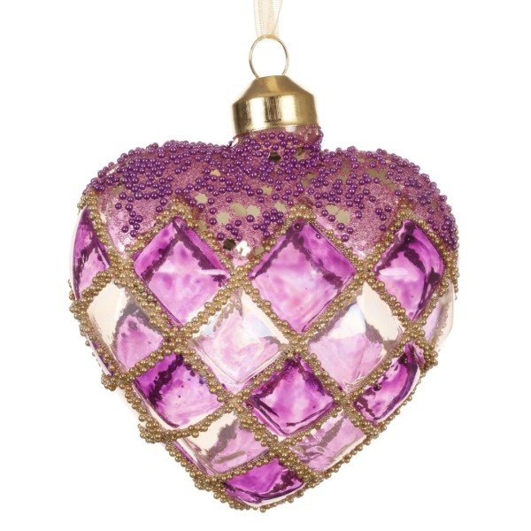 Weihnachtskugel "Herz" aus Glas - Lila K071177-b