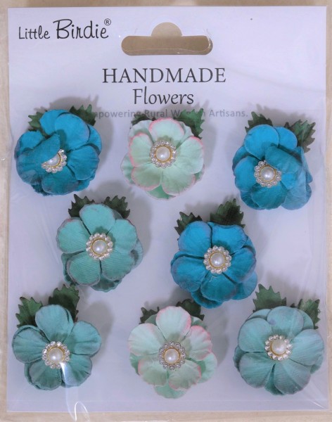 Handgemachte Papierblumen "Butter Cup - Misty Sky" Himmelblau (8 Stk.) CR109909
