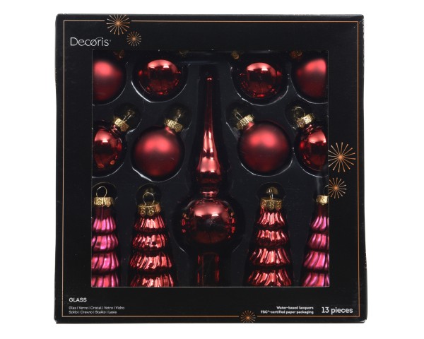 Weihnachtskugeln aus Glas - Mix Box (13Stk.) - Ochsenblut Rot K149372
