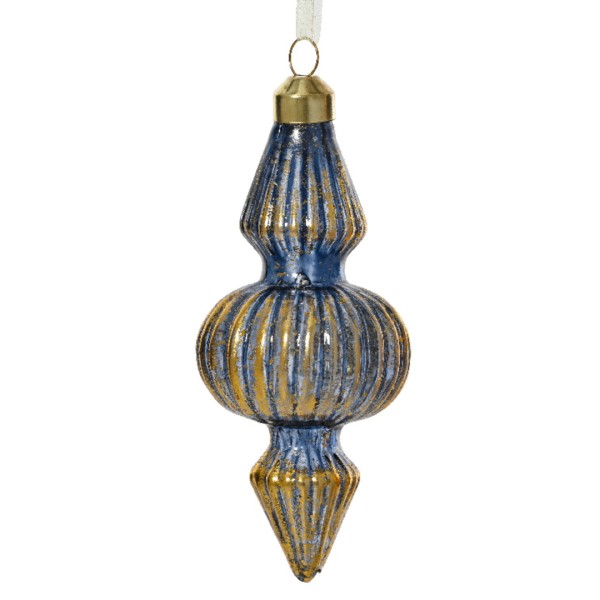 Weihnachtskugel "Ornamente" Glas 16cm - Blau / Gelb K071338-a